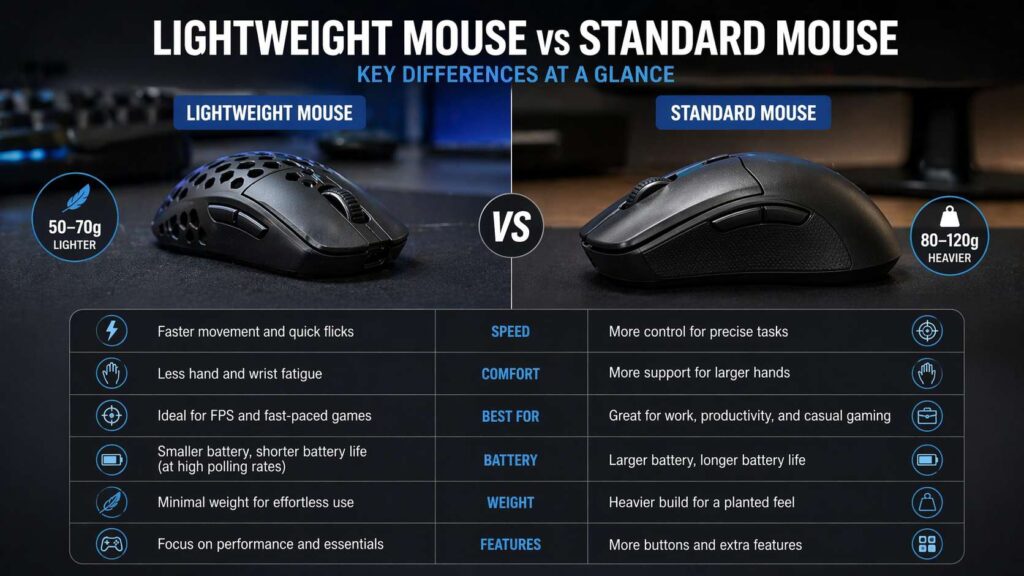 Lightweight mouse vs standard mouse diagram