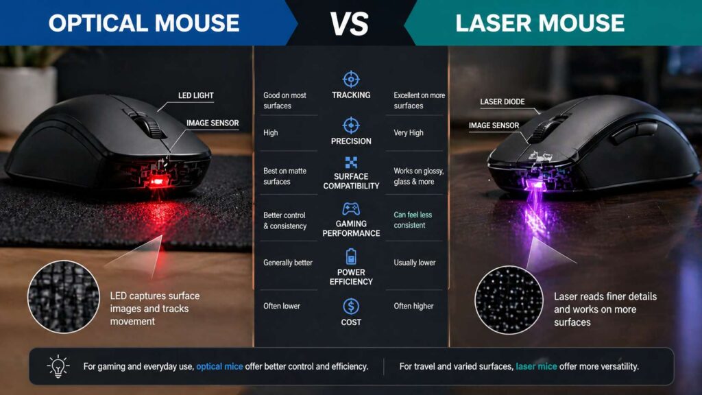 Optical vs laser mouse diagram