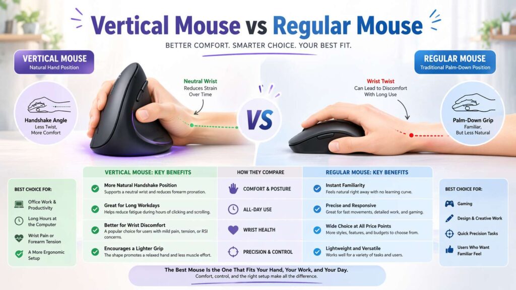 Vertical mouse vs regular mouse diagram