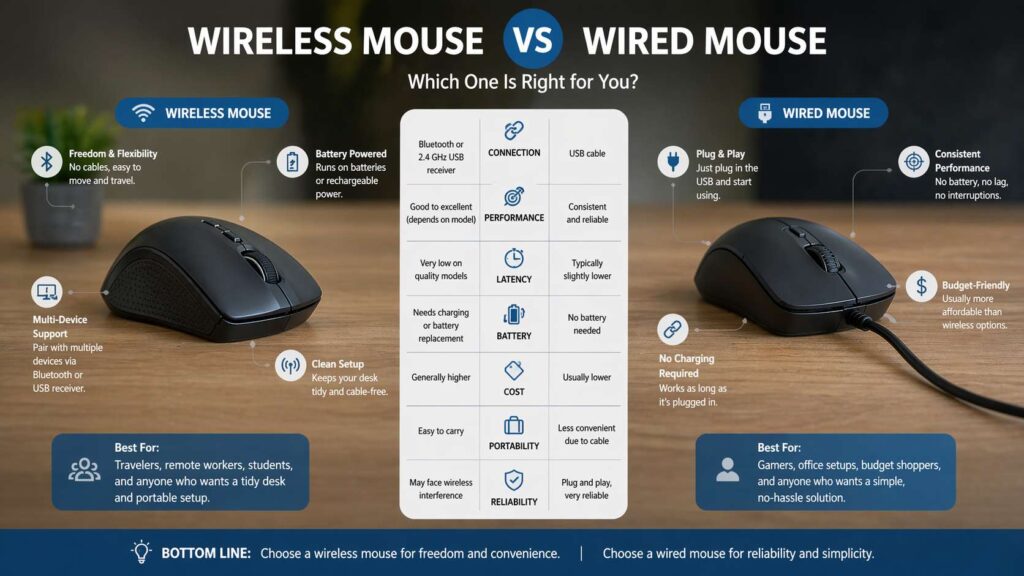 Wireless mouse vs wired mouse diagram