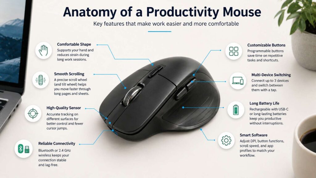 best productivity mouse features diagram