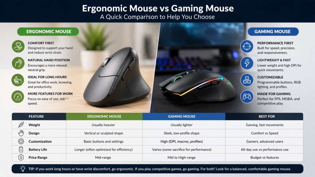 ergonomic mouse vs gaming mouse diagram