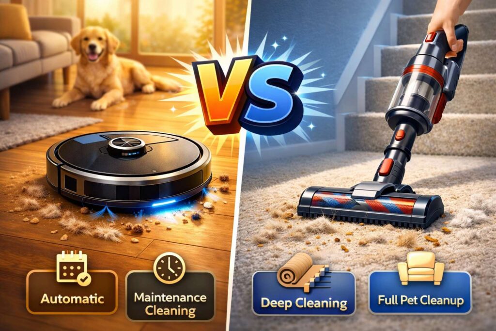 robot vacuum vs cordless vacuum diagram