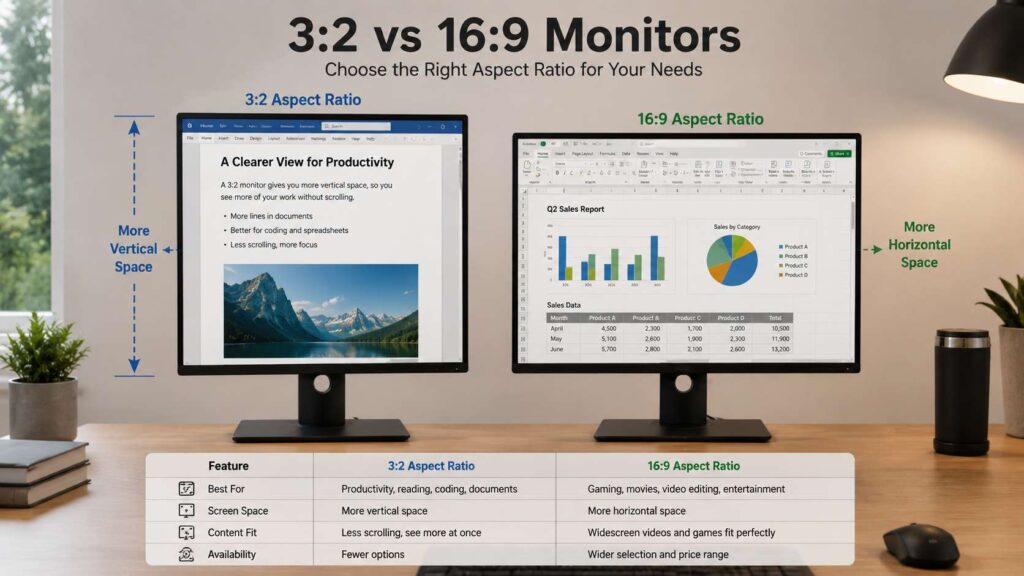 3:2 vs 16:9 monitor diagram