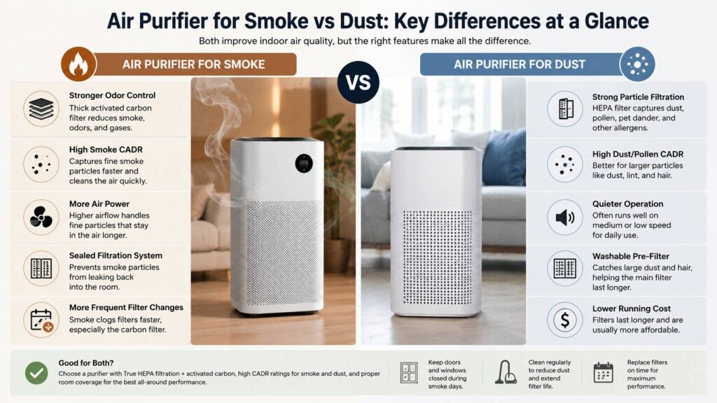 Air purifier for smoke vs dust diagram