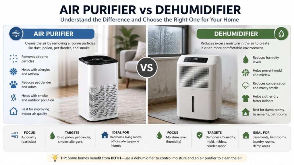 Air purifier vs dehumidifier diagram