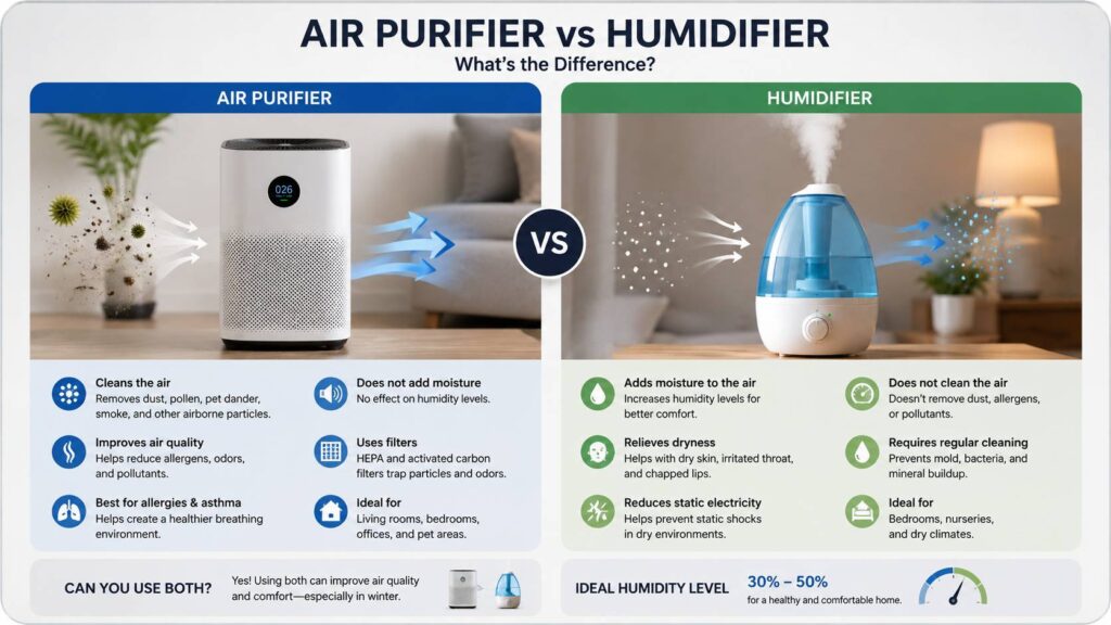 Air purifier vs humidifier diagram