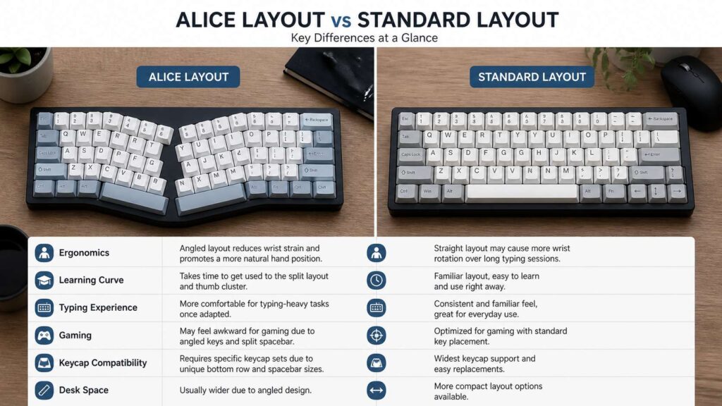 Alice layout vs standard layout diagram
