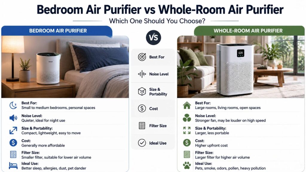 Bedroom air purifier vs whole-room air purifier diagram