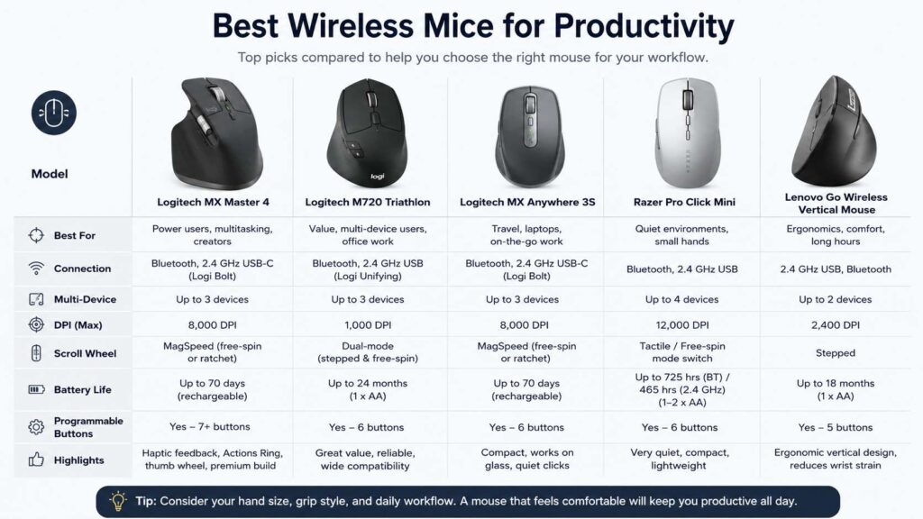Best wireless mouse for productivity diagram