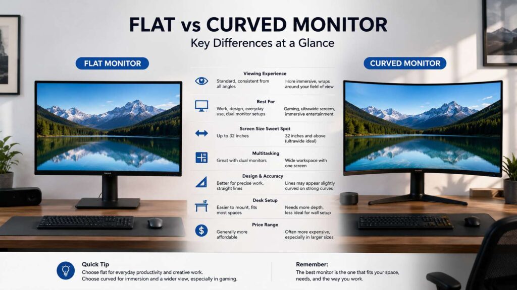 Flat vs curved monitor diagram