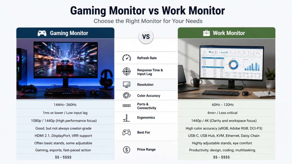 Gaming monitor vs work monitor diagram