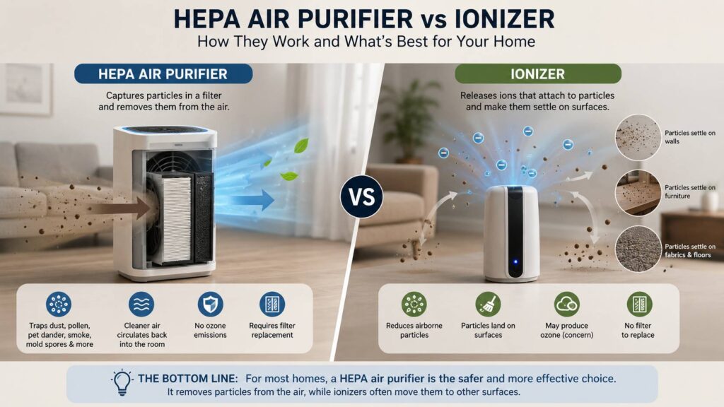 HEPA air purifier vs ionizer diagram