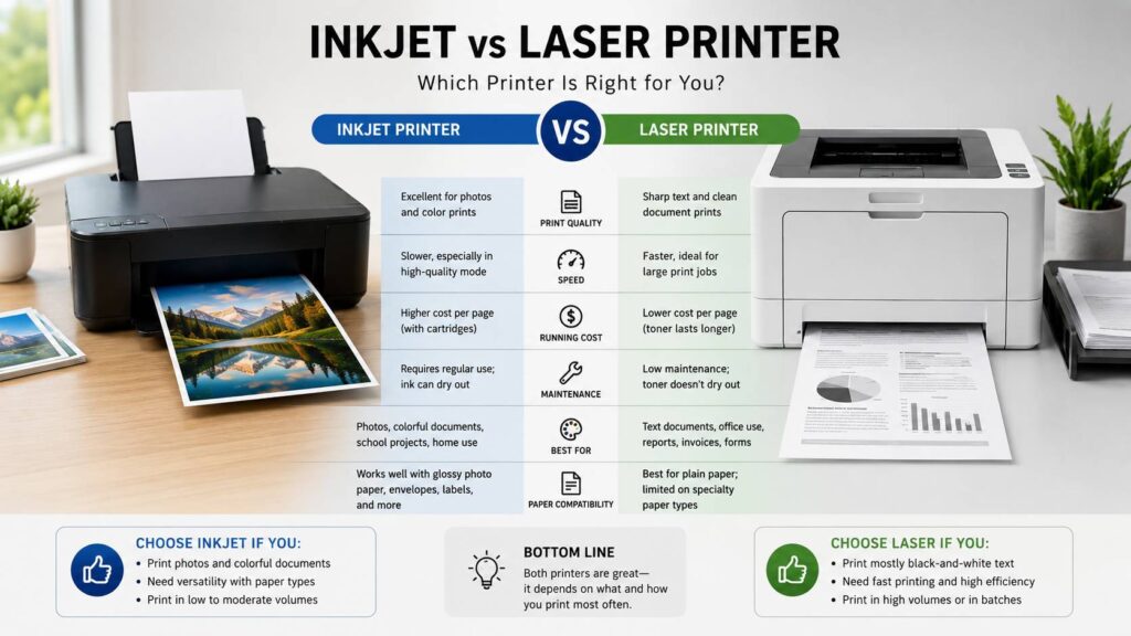 Inkjet vs laser printer diagram
