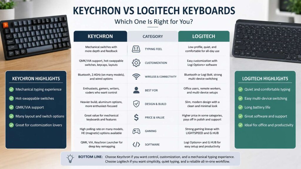 Keychron vs Logitech keyboards diagram