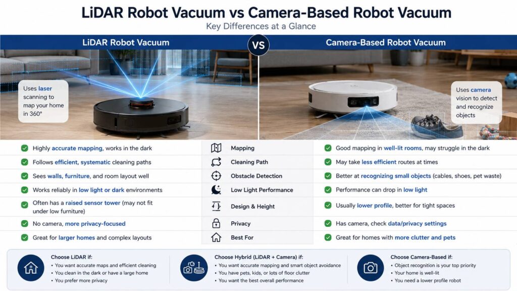 LiDAR robot vacuum vs camera-based robot vacuum diagram