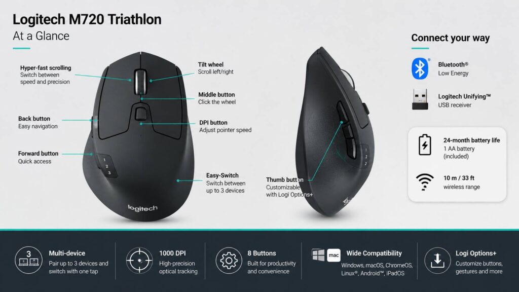 Logitech M720 Triathlon review diagram