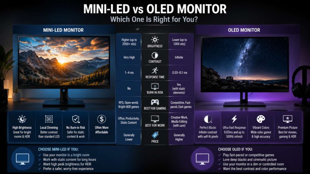 Mini-LED vs OLED monitor diagram