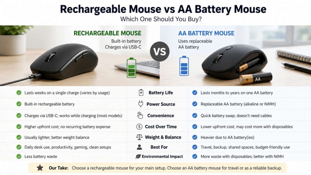 Rechargeable mouse vs AA battery mouse diagram