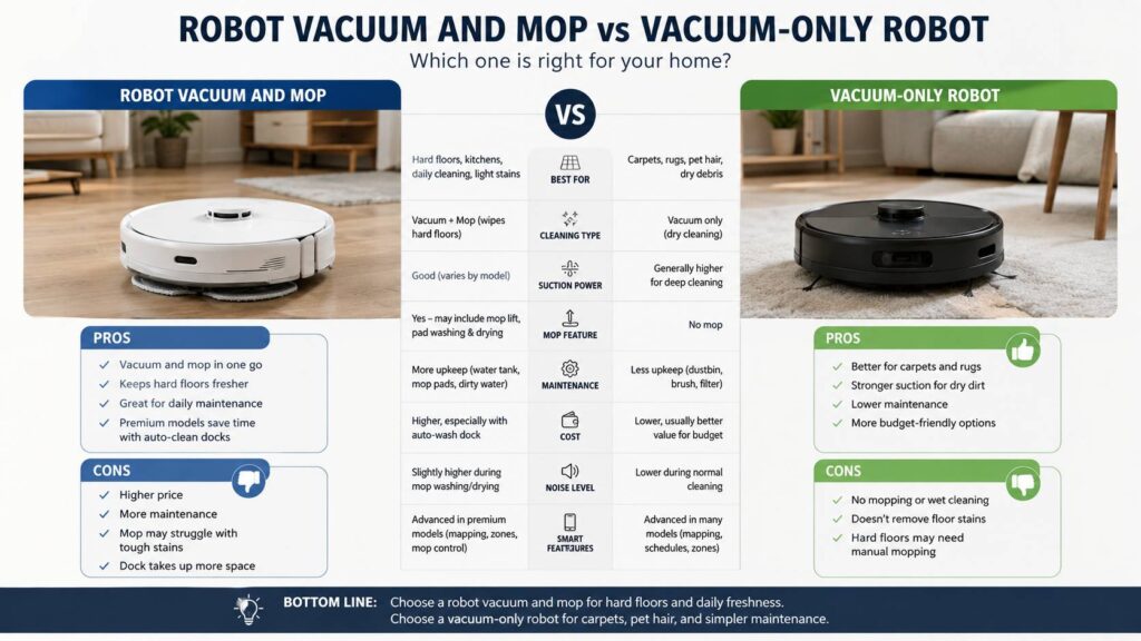 Robot vacuum and mop vs vacuum-only robot diagram