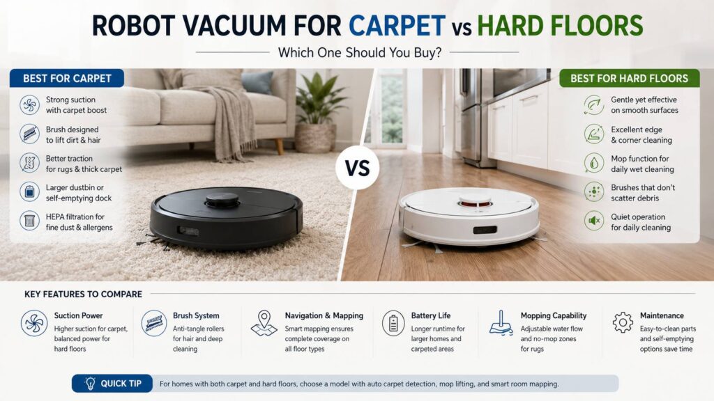 Robot vacuum for carpet vs hard floors diagram
