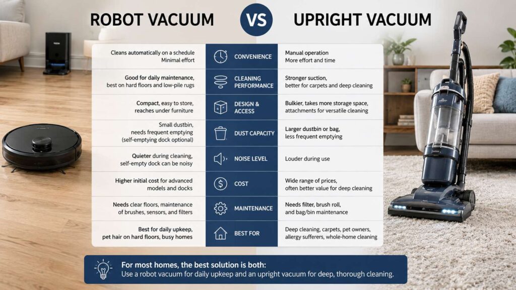 Robot vacuum vs upright vacuum diagram