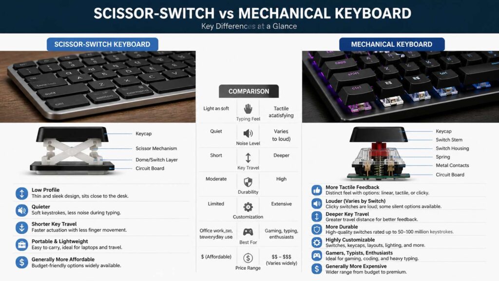 Scissor-switch vs mechanical keyboard diagram