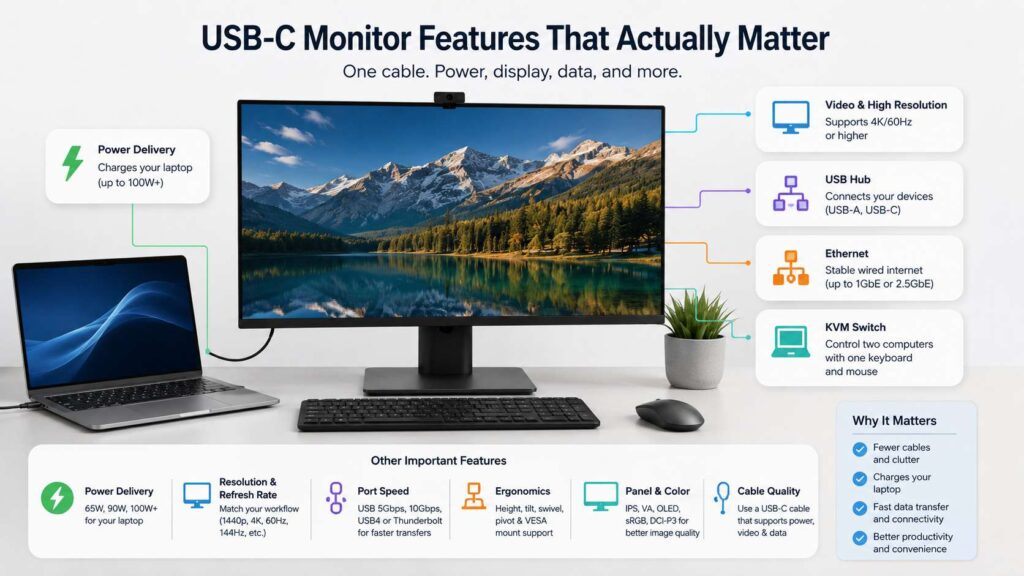USB-C monitor features diagram