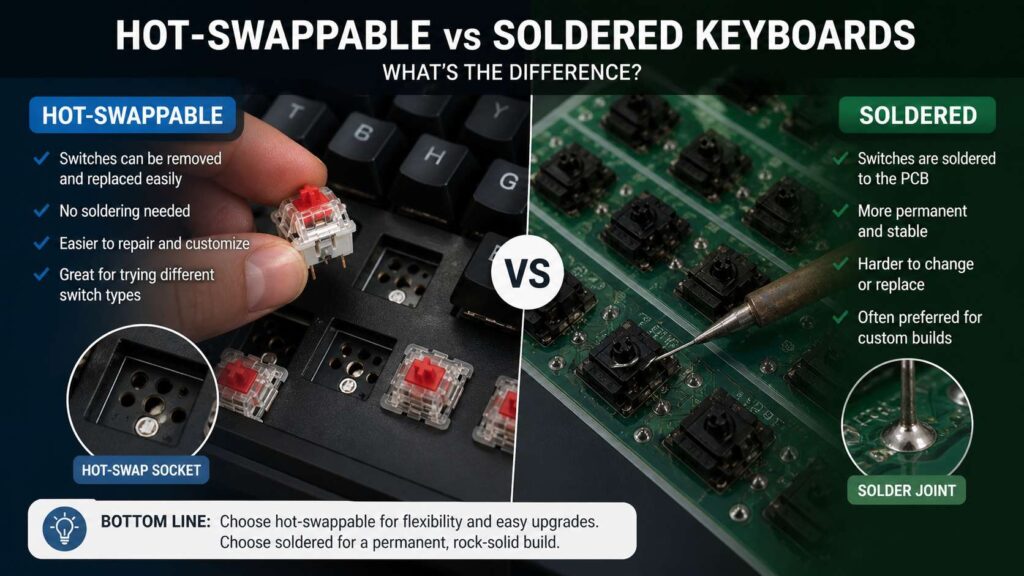 hot-swappable vs soldered keyboard diagram