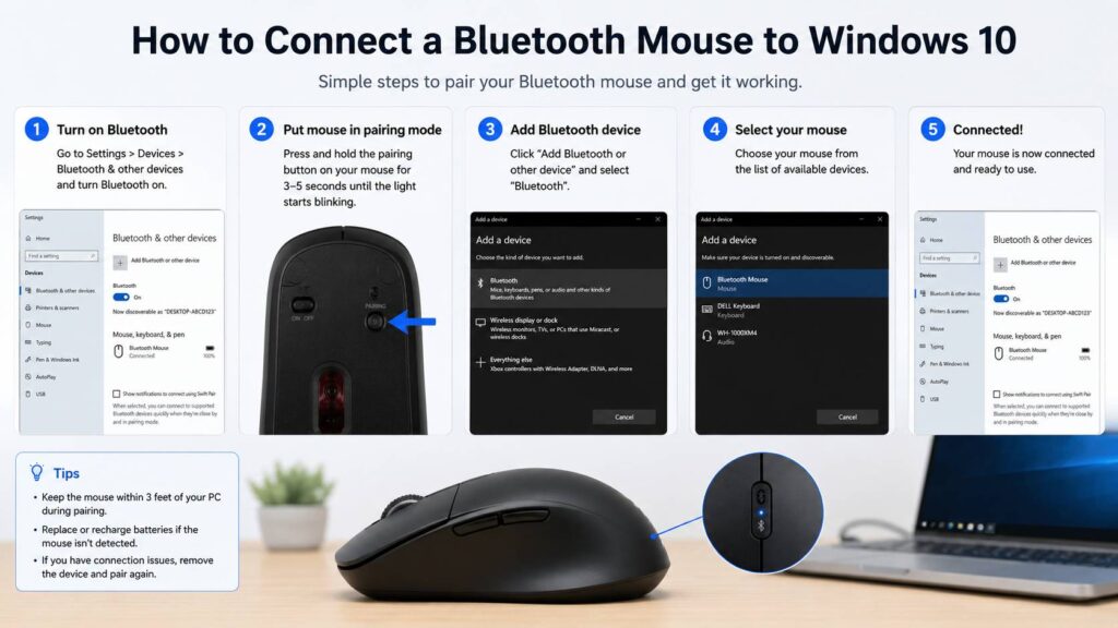 how to connect a Bluetooth mouse to Windows 10 diagram
