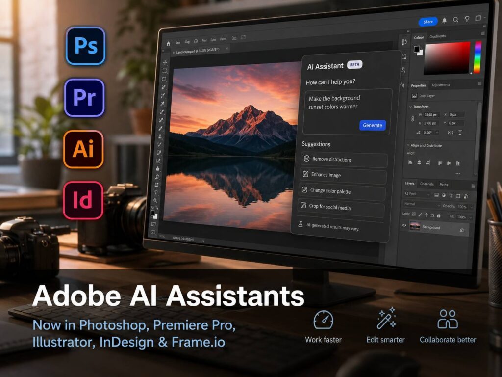 Adobe AI Assistants Come to Creative Cloud: What Photoshop, Premiere, Illustrator, and InDesign Users Need to Know