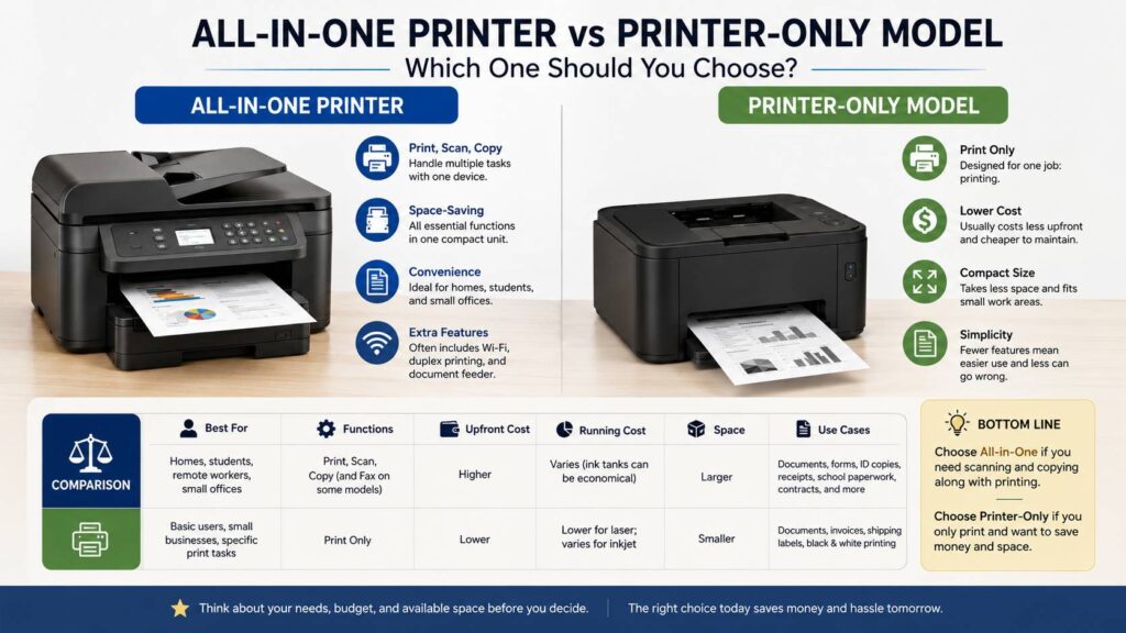 All-in-one printer vs printer-only model diagram