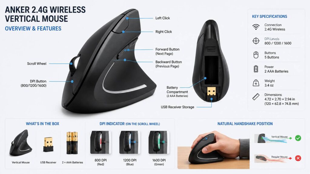 Anker 2.4G Wireless Vertical Mouse review diagram