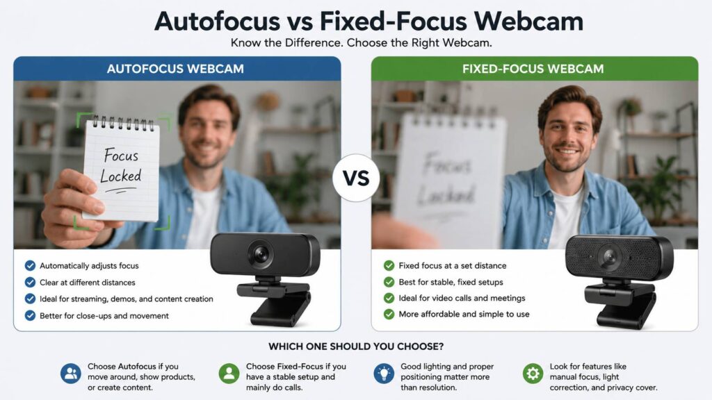 Autofocus vs fixed-focus webcam diagram