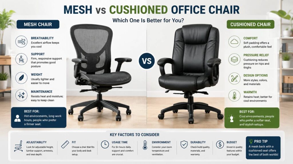 Mesh vs cushioned office chair diagram