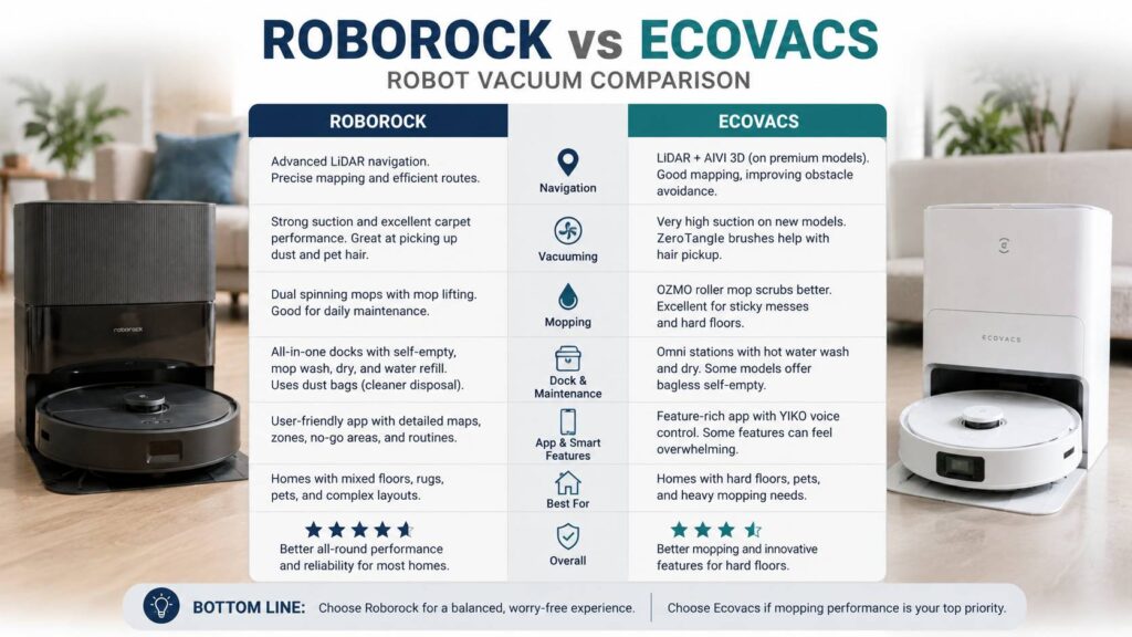 Roborock vs Ecovacs robot vacuums diagram