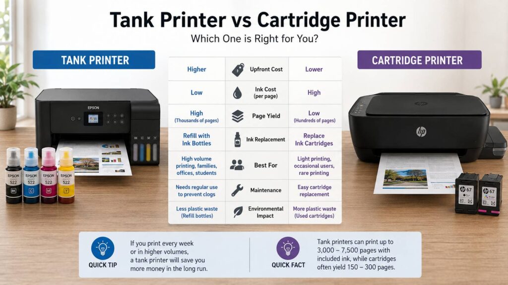 Tank printer vs cartridge printer diagram