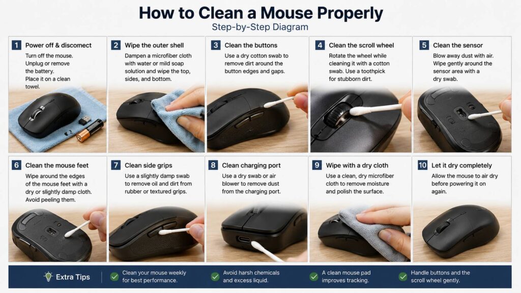 how to clean a mouse properly diagram