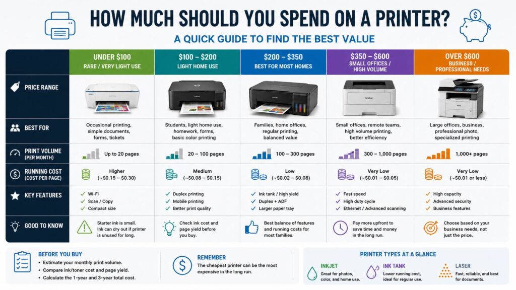 How much should you spend on a printer diagram