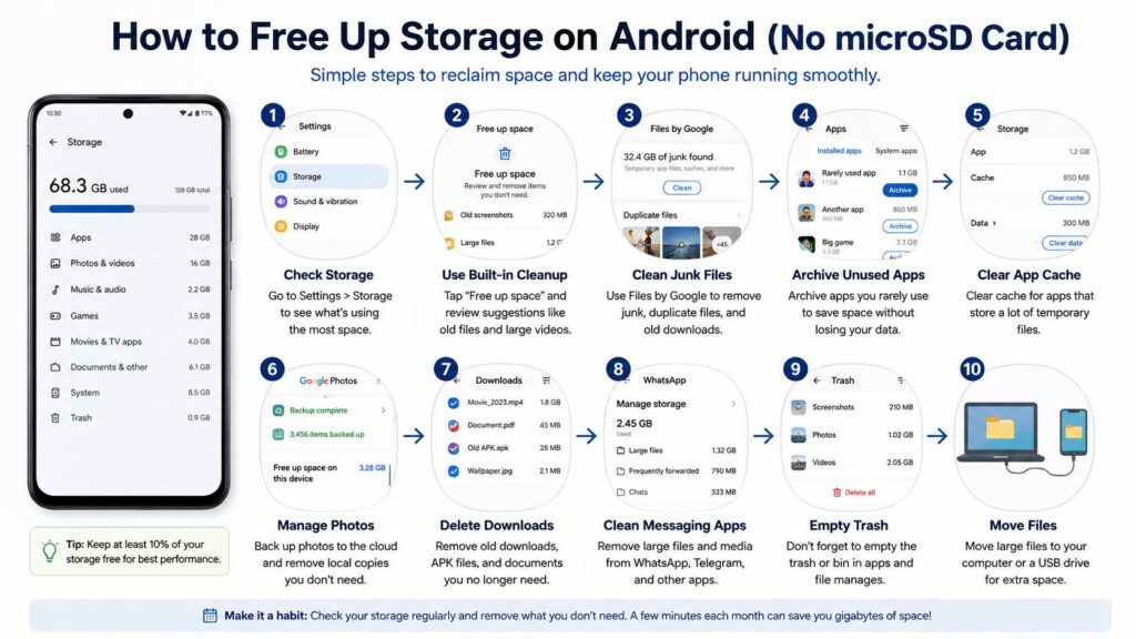 free up storage on Android diagram