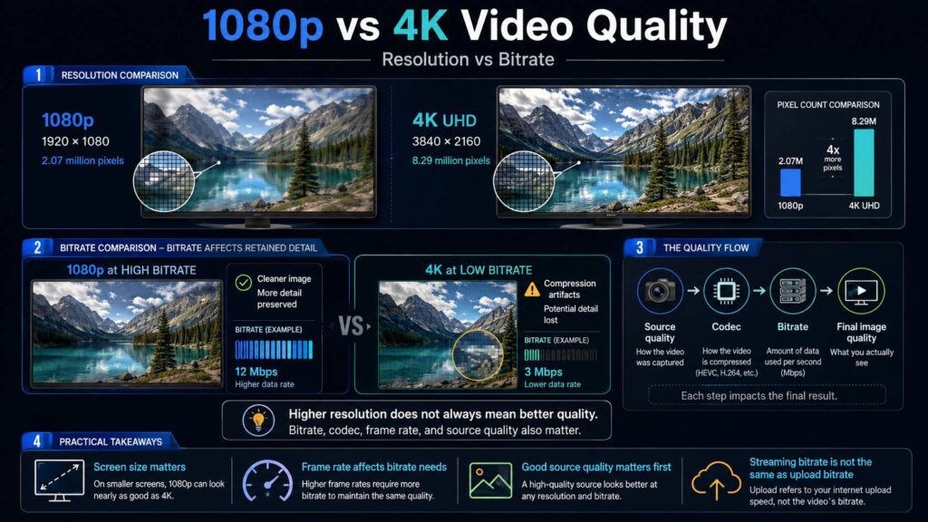 1080p vs 4K video quality diagram