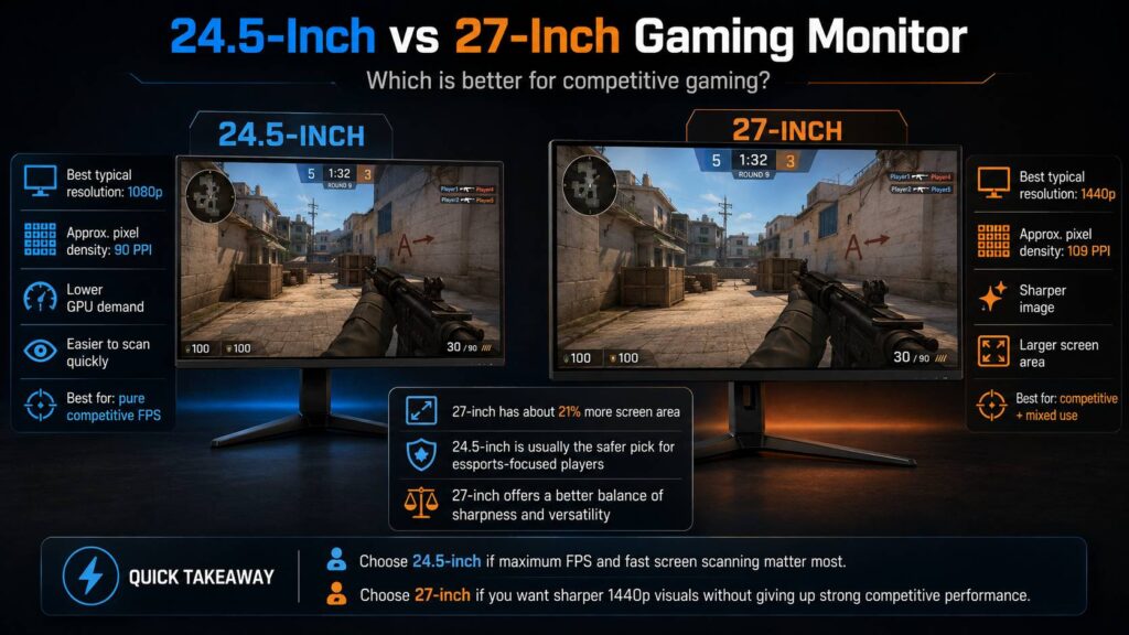 24.5-inch vs 27-inch gaming monitor diagram