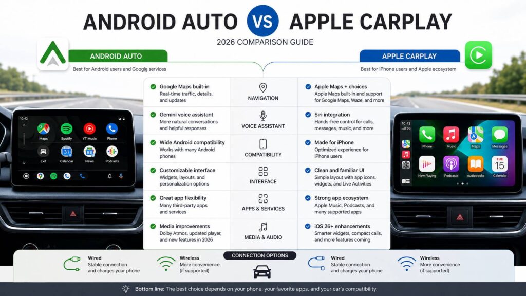 Android Auto vs Apple CarPlay 2026 diagram