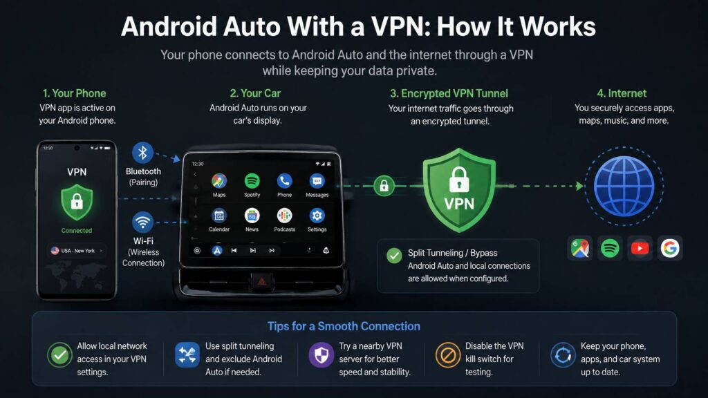 Android Auto with a VPN diagram