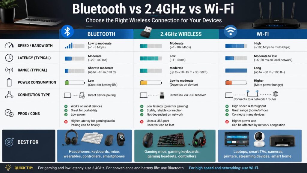 Bluetooth vs Wi-Fi vs 2.4GHz diagram