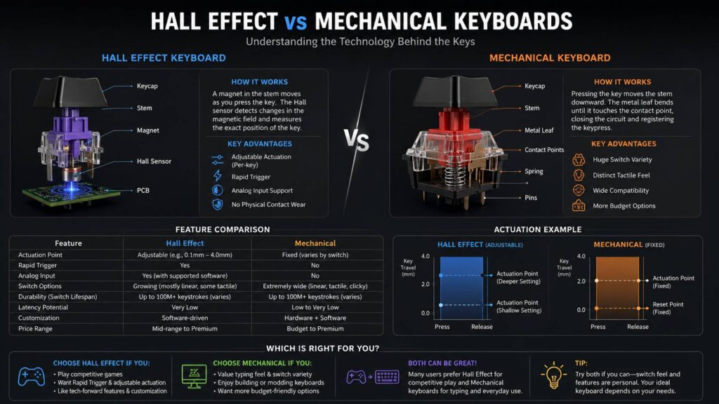 Hall Effect vs mechanical keyboards diagram