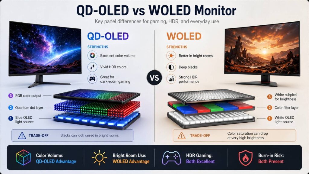 QD-OLED vs WOLED monitor diagram