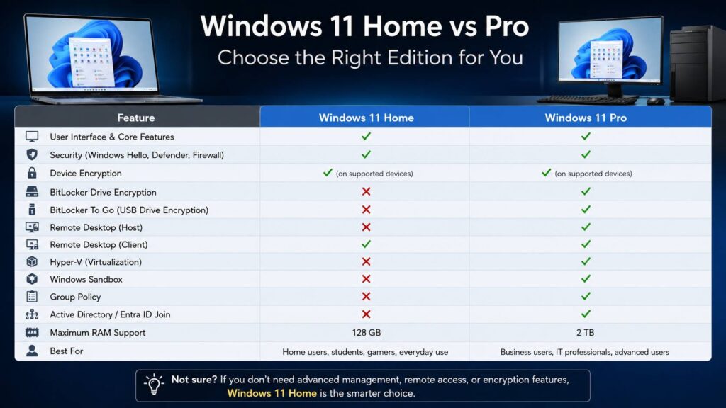 Windows 11 Home vs Pro diagram
