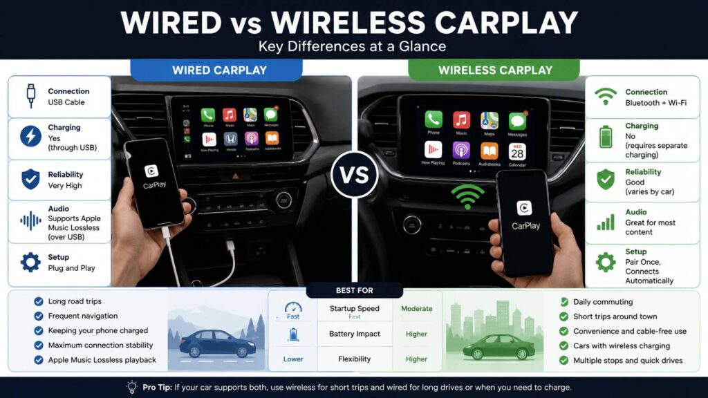 Wired vs wireless CarPlay diagram