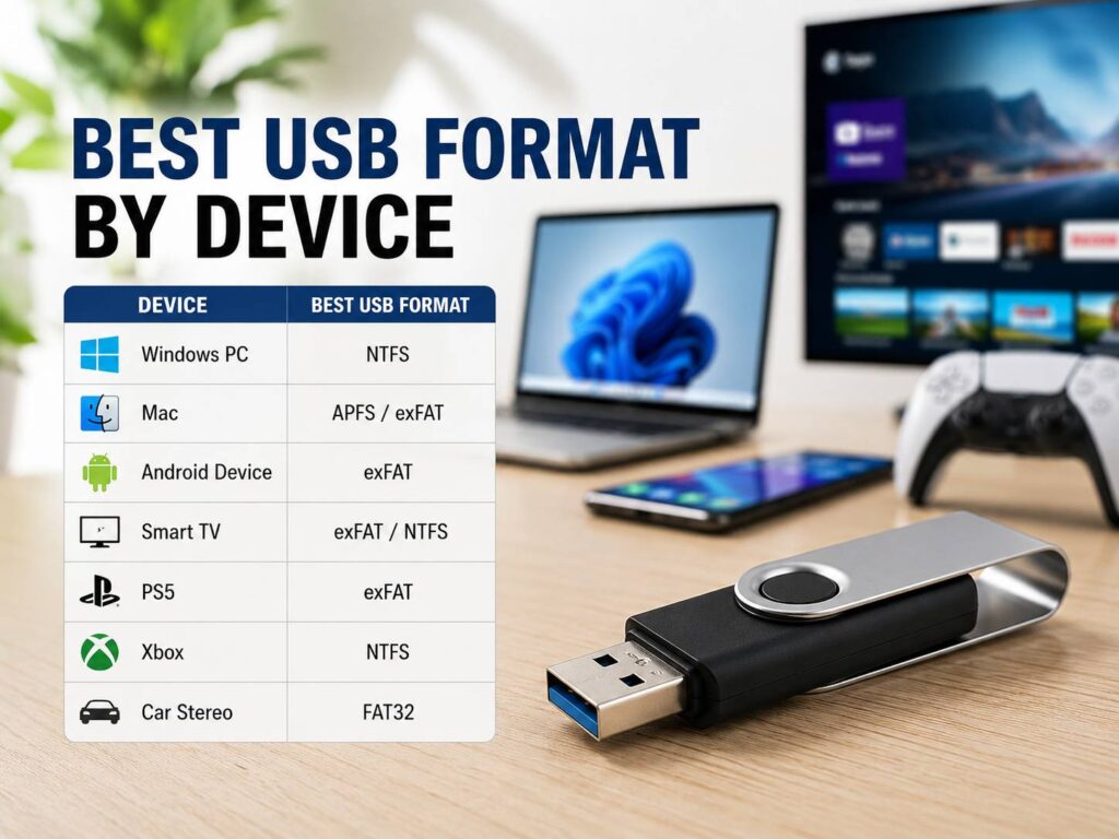 Best USB Format by Device in 2026: Windows, Mac, TV, PS5, Xbox and Android